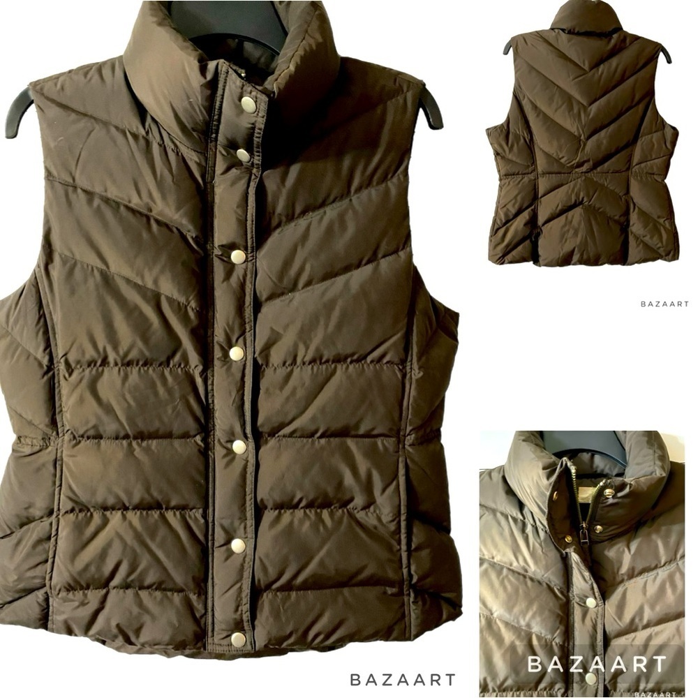 EUC J. Crew Factory Puffer Vest, Chocolate, Brown, Fully Lined, Size Large.